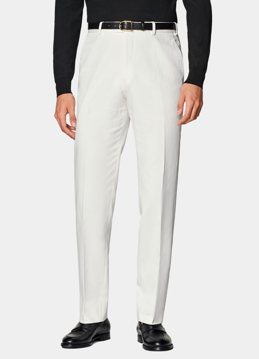 SUITSUPPLY All Season Pure Cotton by Di Sondrio, Italy Off-White Straight Leg Trousers