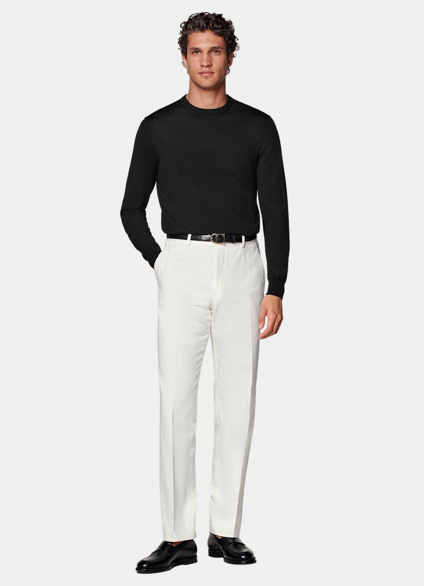 SUITSUPPLY All Season Pure Cotton by Di Sondrio, Italy  Off-White Straight Leg Pants