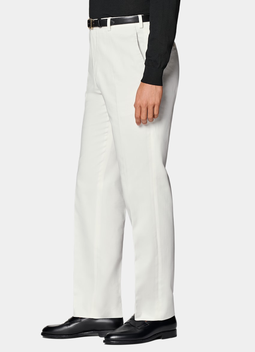 SUITSUPPLY All Season Pure Cotton by Di Sondrio, Italy Off-White Straight Leg Trousers