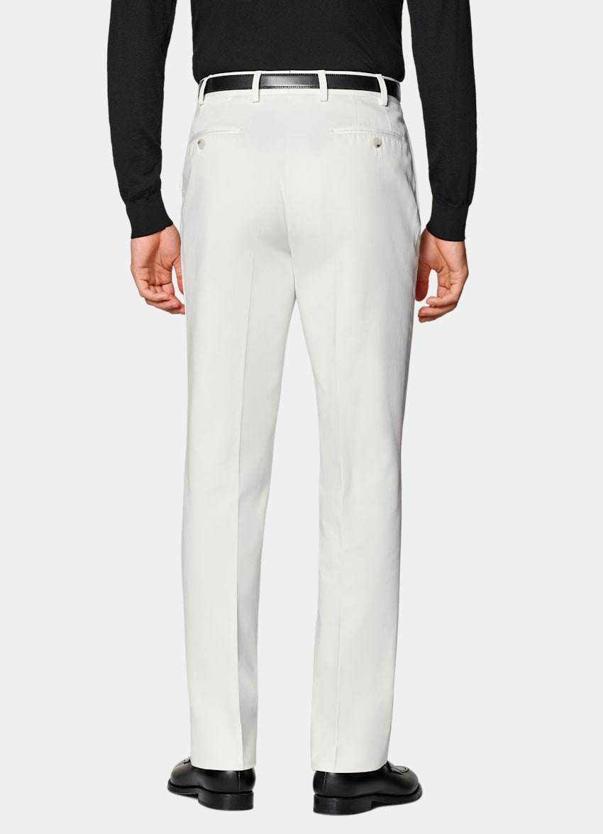 SUITSUPPLY All Season Pure Cotton by Di Sondrio, Italy Off-White Straight Leg Trousers