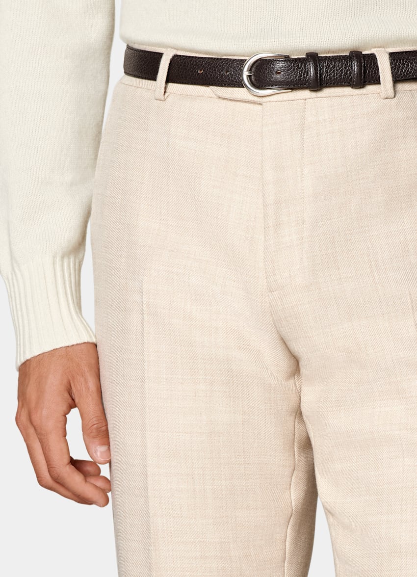 SUITSUPPLY Winter Pure Flannel Wool by Di Sondrio, Italy Sand Straight Leg Trousers