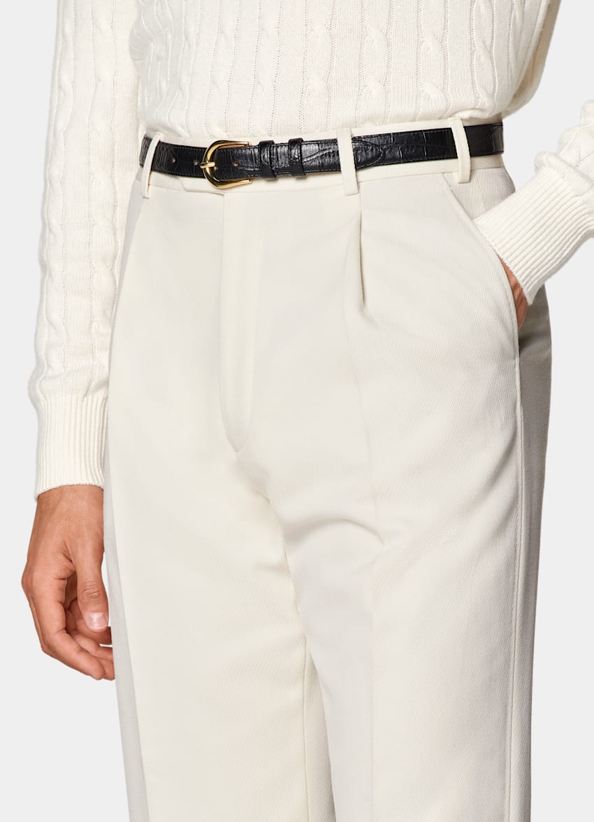 SUITSUPPLY All Season Pure Wool by Rogna, Italy  Off-White Wide Leg Straight Pants