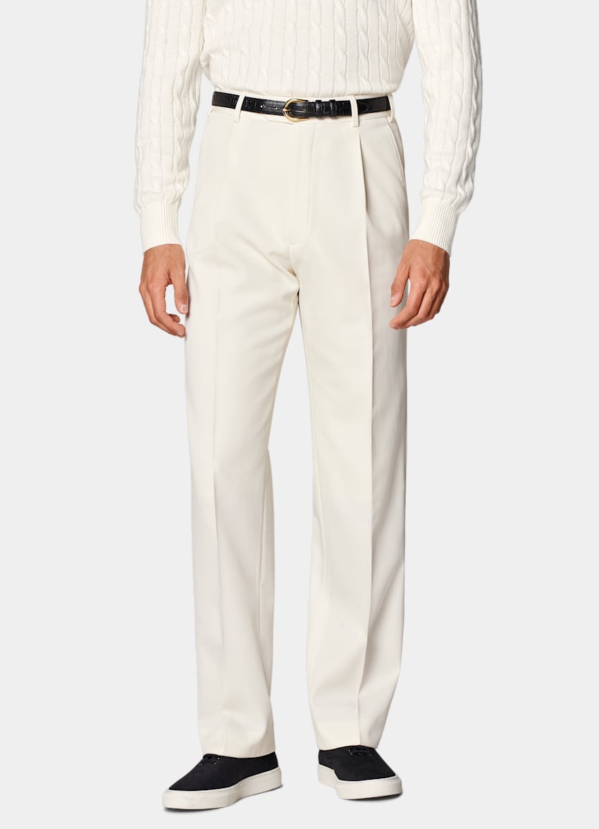 SUITSUPPLY All Season Pure Wool by Rogna, Italy  Off-White Wide Leg Straight Pants