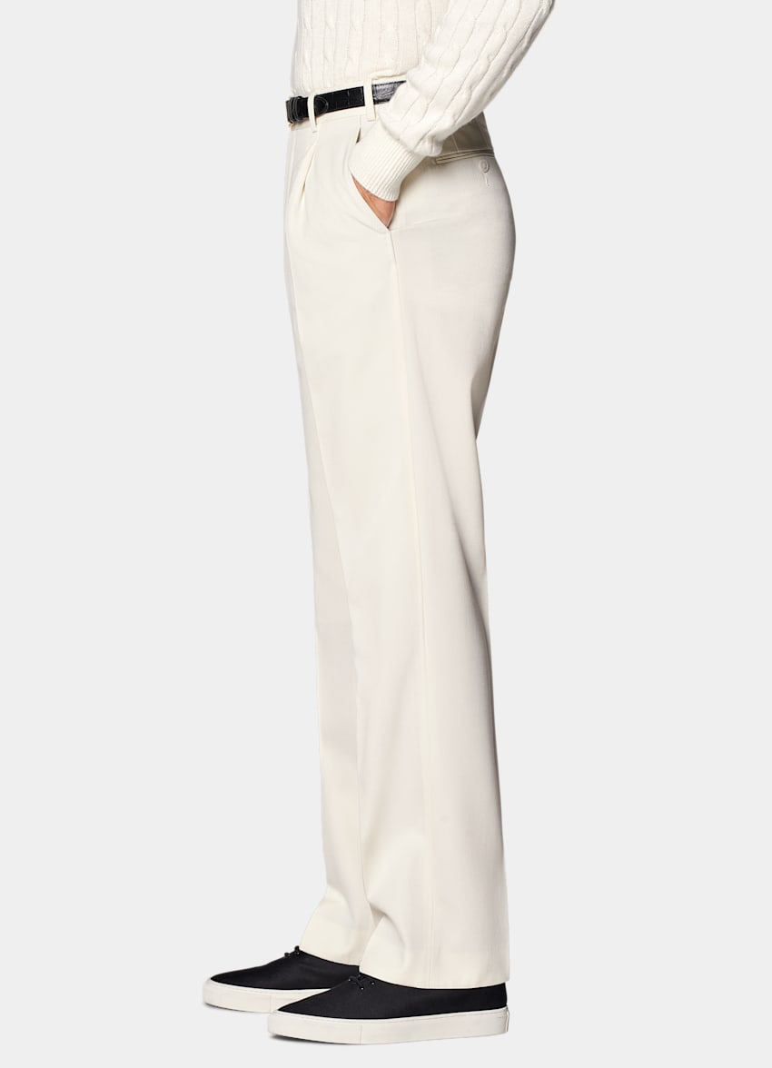 SUITSUPPLY All Season Pure Wool by Rogna, Italy  Off-White Wide Leg Straight Pants