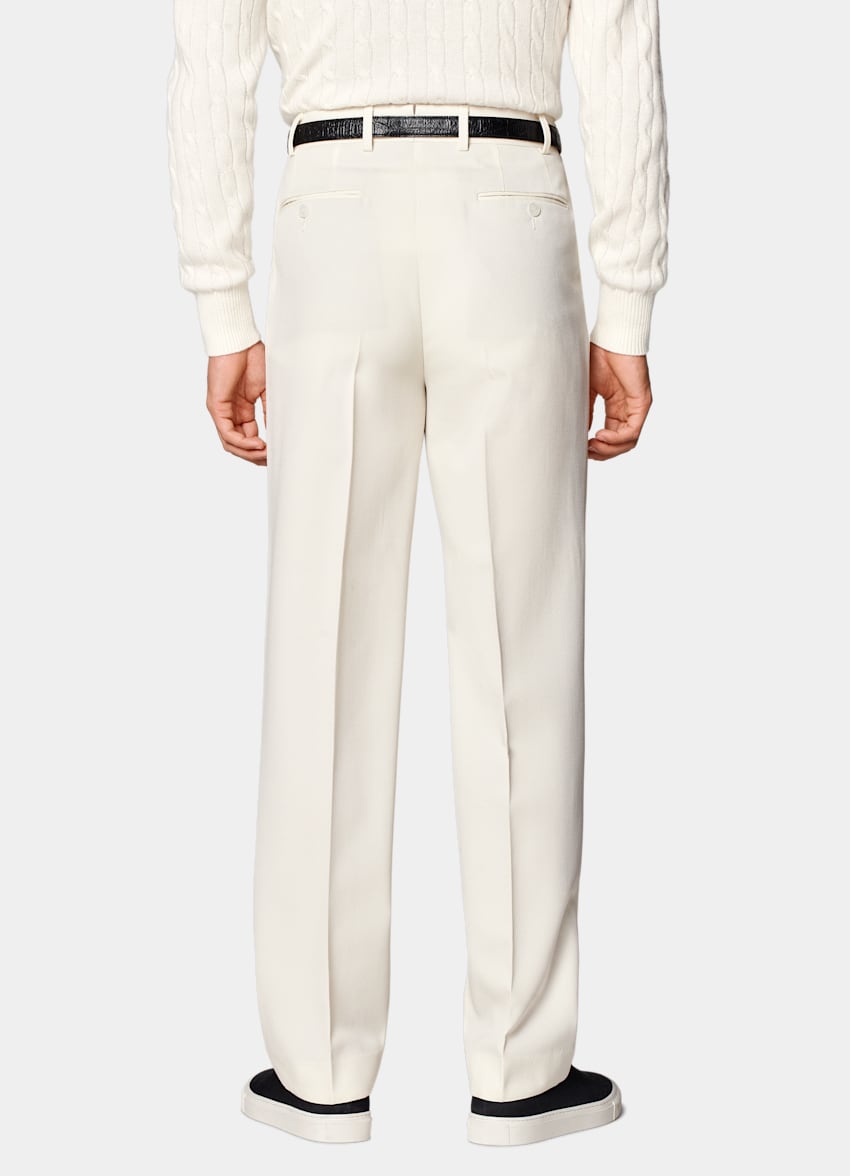 SUITSUPPLY All Season Pure Wool by Rogna, Italy Off-White Wide Leg Straight Trousers