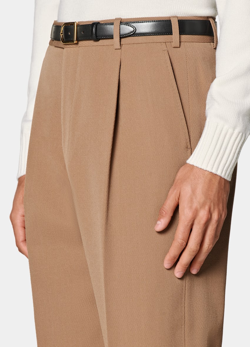 SUITSUPPLY All Season Pure Wool by Rogna, Italy Mid Brown Wide Leg Straight Pants