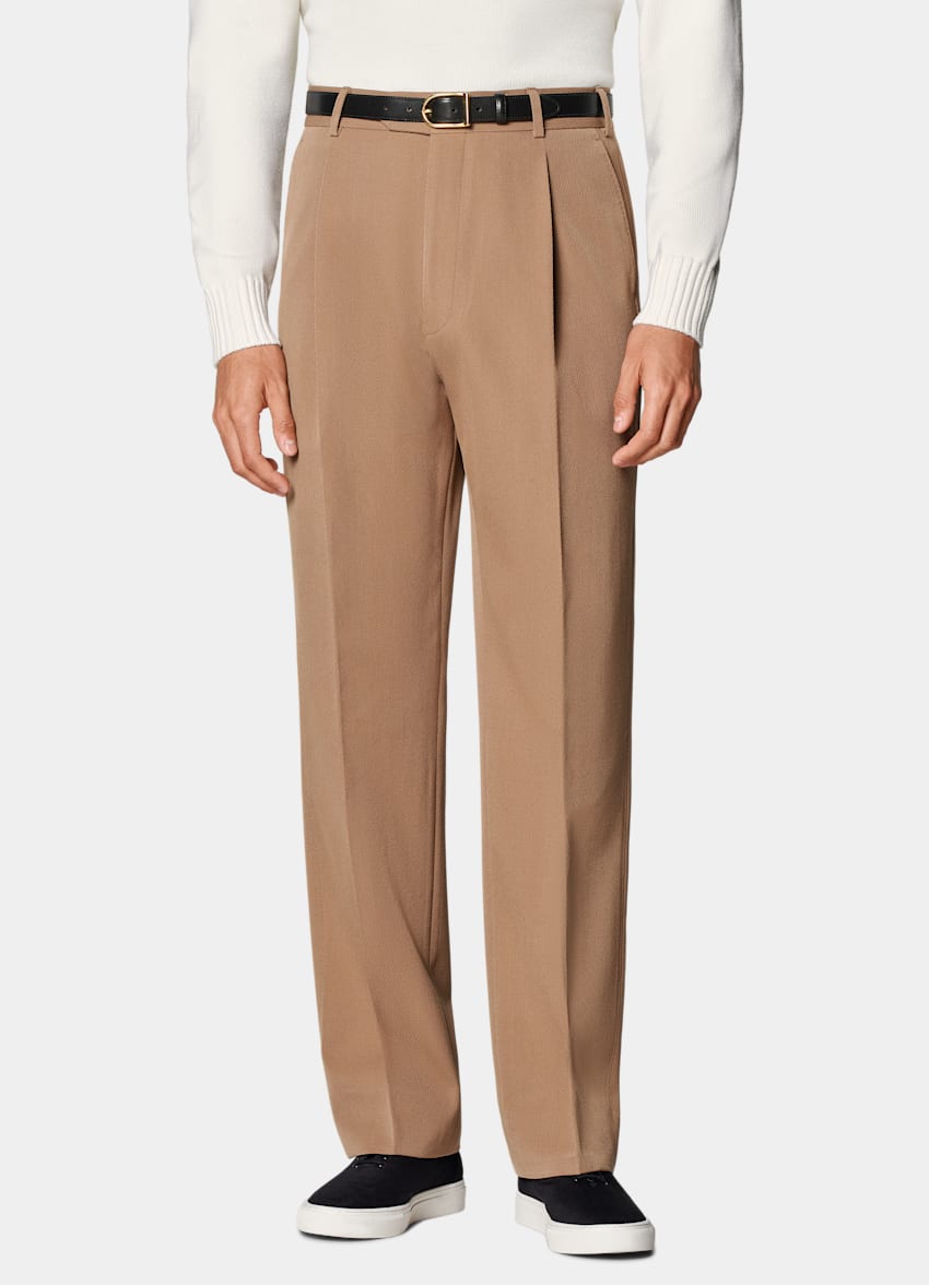 SUITSUPPLY All Season Pure Wool by Rogna, Italy Mid Brown Wide Leg Straight Trousers