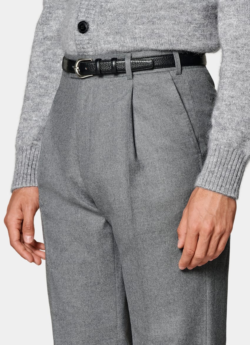 SUITSUPPLY Winter Wool Cashmere by Vitale Barberis Canonico, Italy Mid Grey Wide Leg Straight Trousers