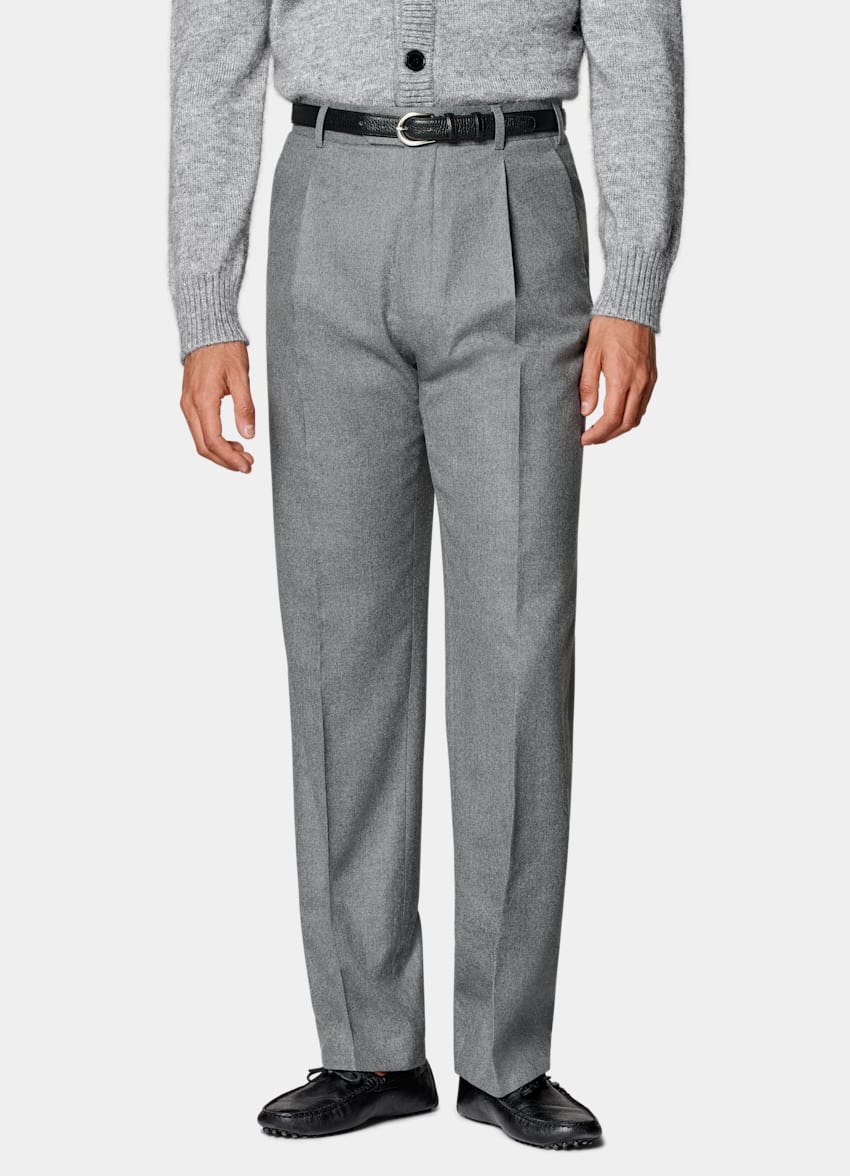 SUITSUPPLY Winter Wool Cashmere by Vitale Barberis Canonico, Italy  Mid Grey Wide Leg Straight Pants