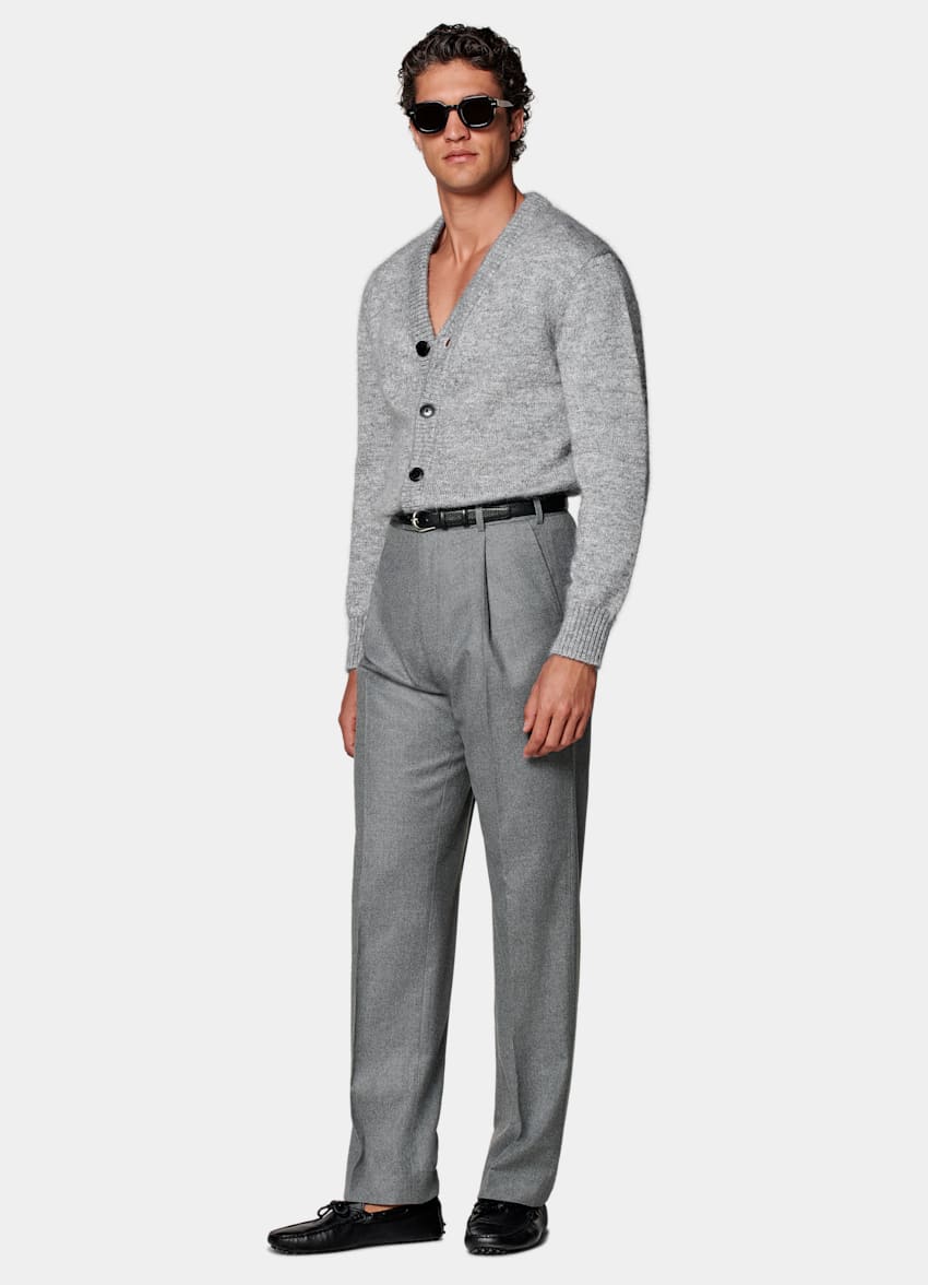 SUITSUPPLY Winter Wool Cashmere by Vitale Barberis Canonico, Italy Mid Grey Wide Leg Straight Trousers