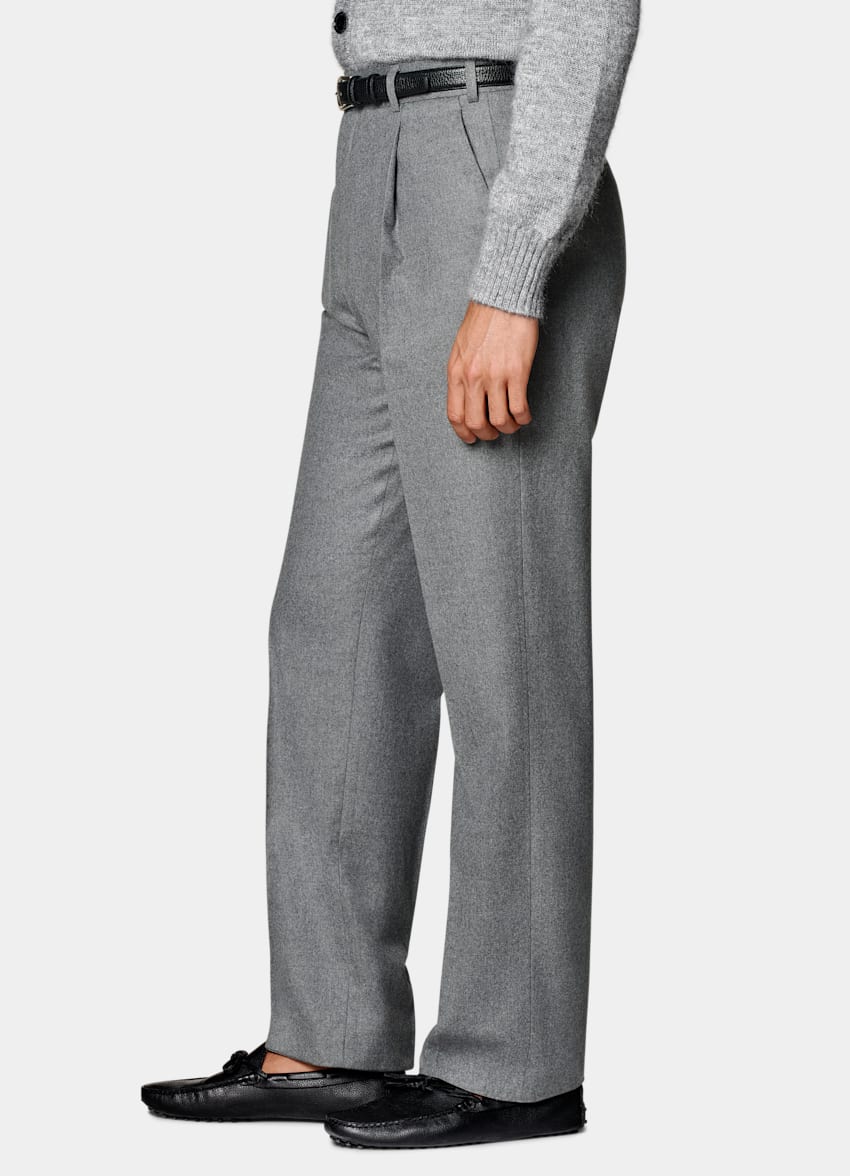 SUITSUPPLY Winter Wool Cashmere by Vitale Barberis Canonico, Italy  Mid Grey Wide Leg Straight Pants