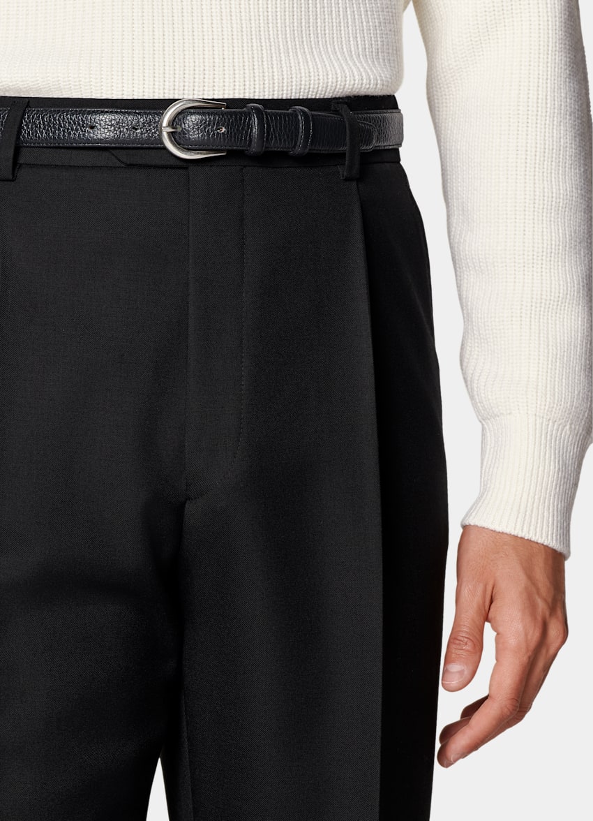 SUITSUPPLY All Season Pure Wool by Vitale Barberis Canonico, Italy Black Wide Leg Straight Trousers