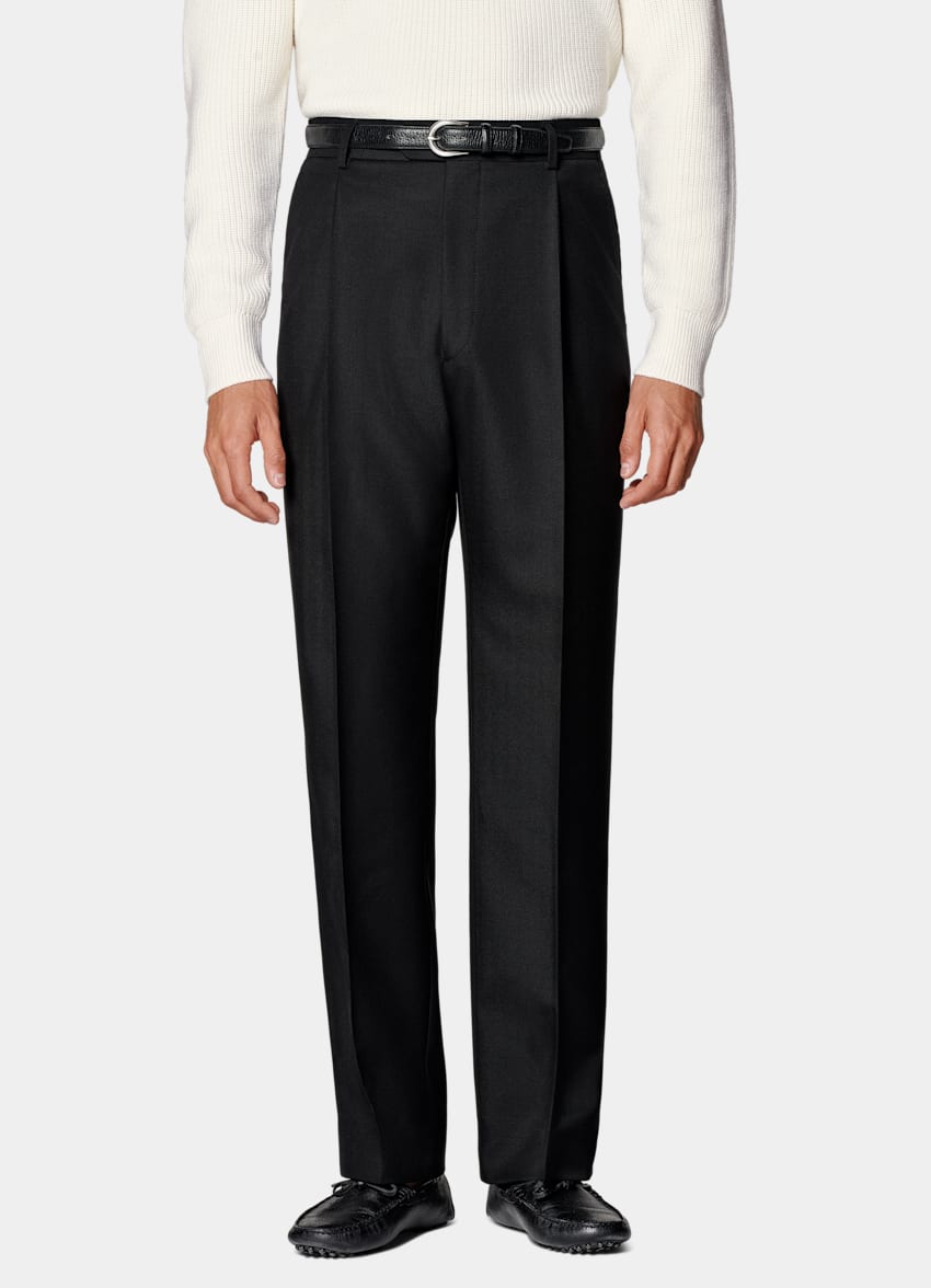 SUITSUPPLY All Season Pure Wool by Vitale Barberis Canonico, Italy Black Wide Leg Straight Trousers