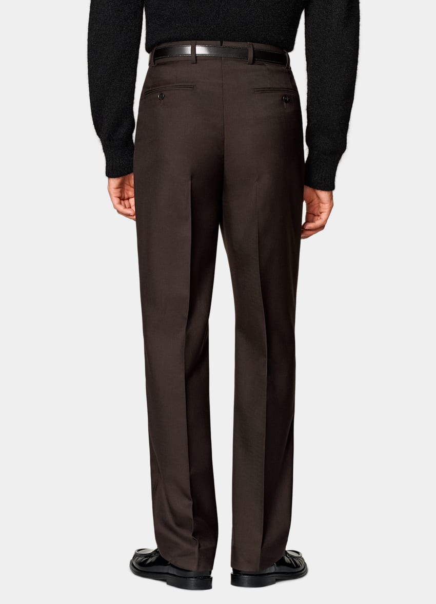 SUITSUPPLY All Season Pure Wool by Vitale Barberis Canonico, Italy Dark Brown Wide Leg Straight Trousers