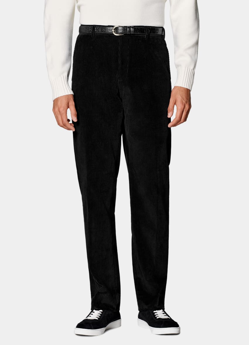 SUITSUPPLY Invierno Pana de puro algodón de Pontoglio, Italia Pantalones negros Straight Leg