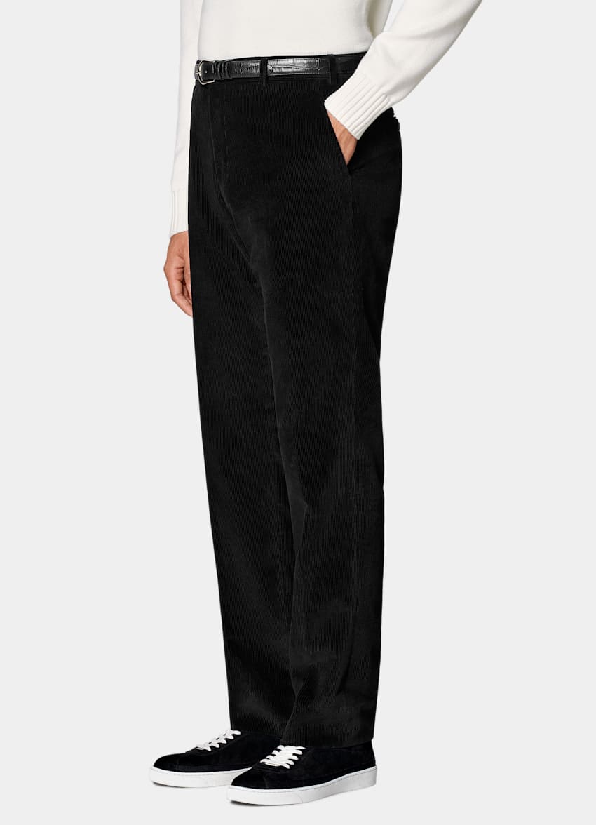 SUITSUPPLY Hiver Velours pur coton - Pontoglio, Italie Pantalon Straight Leg noir