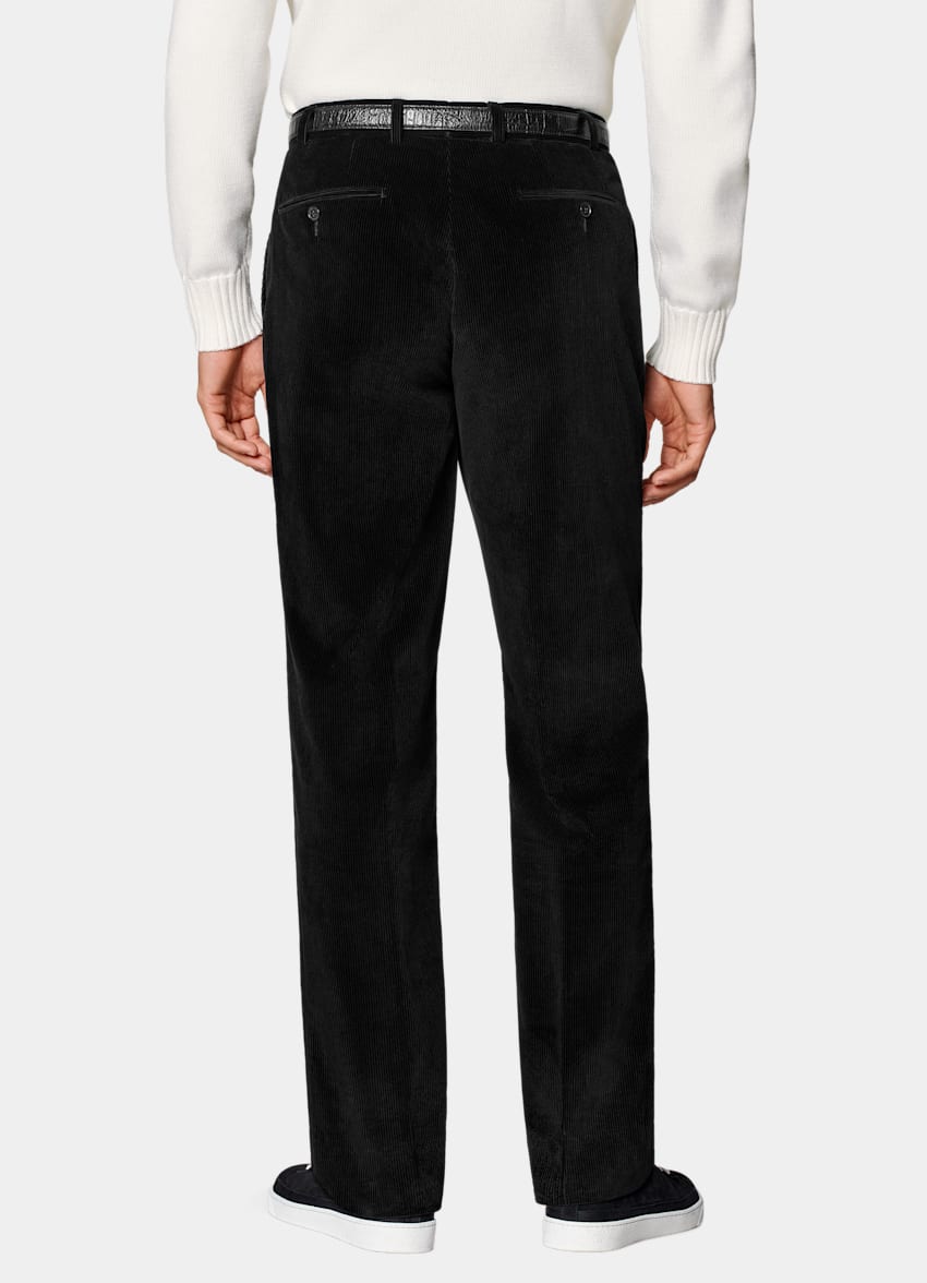 SUITSUPPLY Winter Pure Cotton Corduroy by Pontoglio, Italy Black Straight Leg Trousers