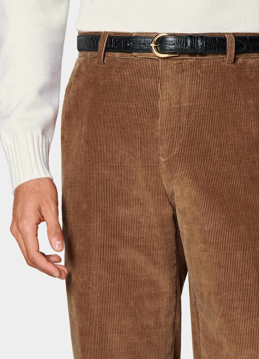 SUITSUPPLY Winter Pure Cotton Corduroy by Pontoglio, Italy Mid Brown Straight Leg Trousers