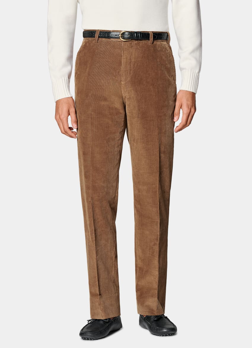 SUITSUPPLY Winter Pure Cotton Corduroy by Pontoglio, Italy Mid Brown Straight Leg Pants