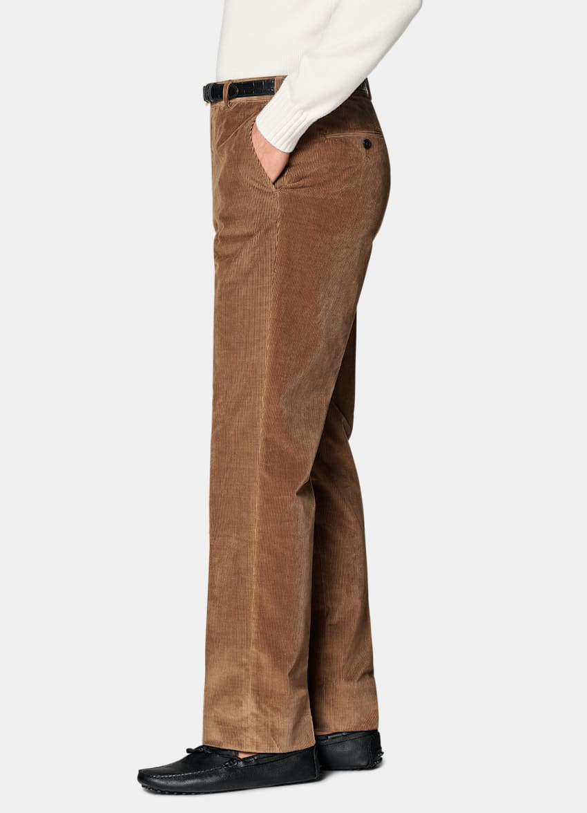 SUITSUPPLY Winter Pure Cotton Corduroy by Pontoglio, Italy Mid Brown Straight Leg Pants