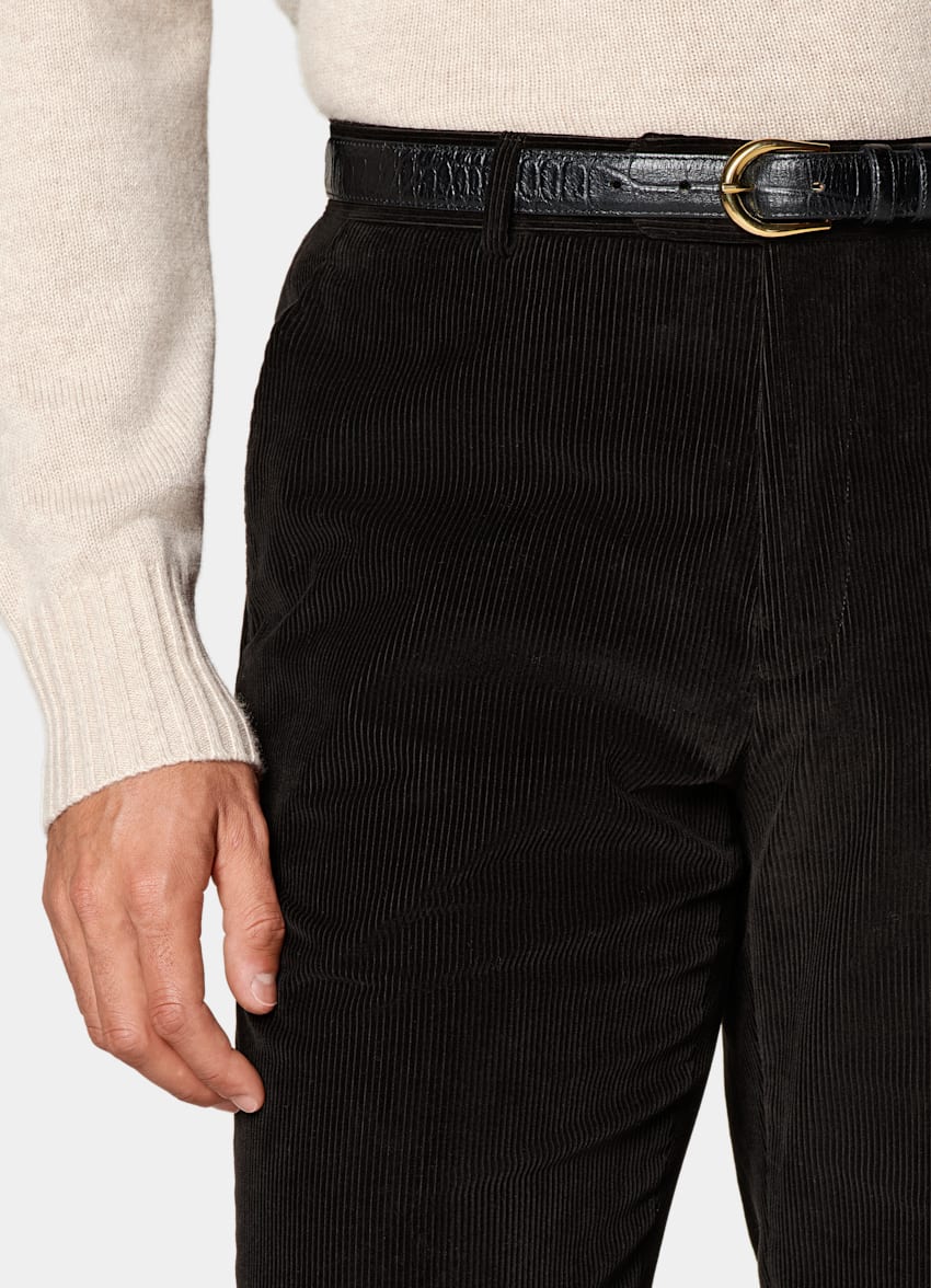 SUITSUPPLY Invierno Pana de puro algodón de Pontoglio, Italia Pantalones marrón oscuro Straight Leg