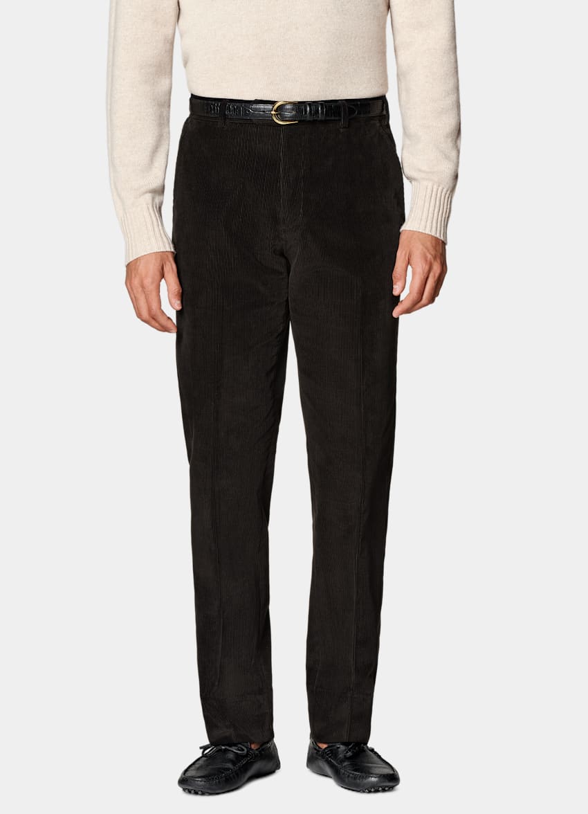 SUITSUPPLY Invierno Pana de puro algodón de Pontoglio, Italia Pantalones marrón oscuro Straight Leg