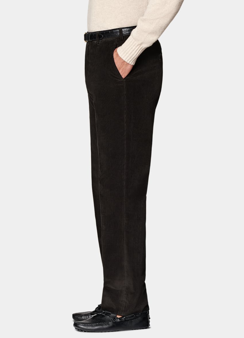 SUITSUPPLY Invierno Pana de puro algodón de Pontoglio, Italia Pantalones marrón oscuro Straight Leg