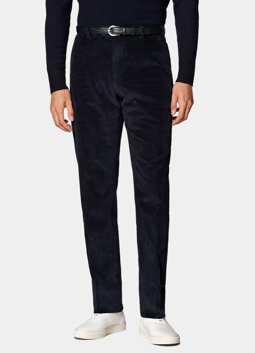 SUITSUPPLY Winter Pure Cotton Corduroy by Pontoglio, Italy Navy Straight Leg Trousers