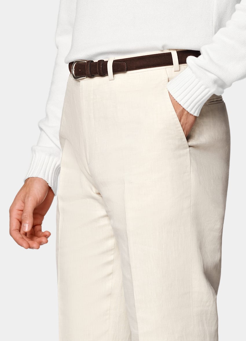 Sand Slim Leg Straight Trousers in Linen Cotton SUITSUPPLY SUITSUPPLY Poland