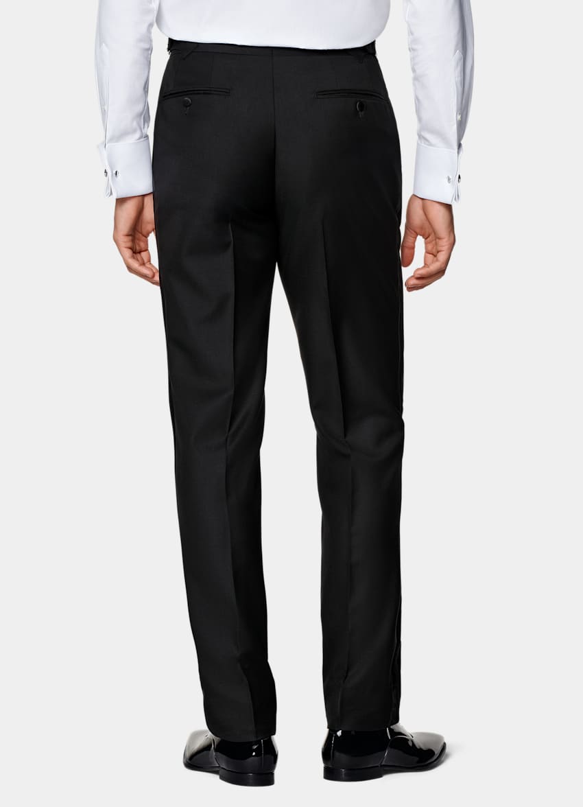 Black Straight Leg Tuxedo Trousers