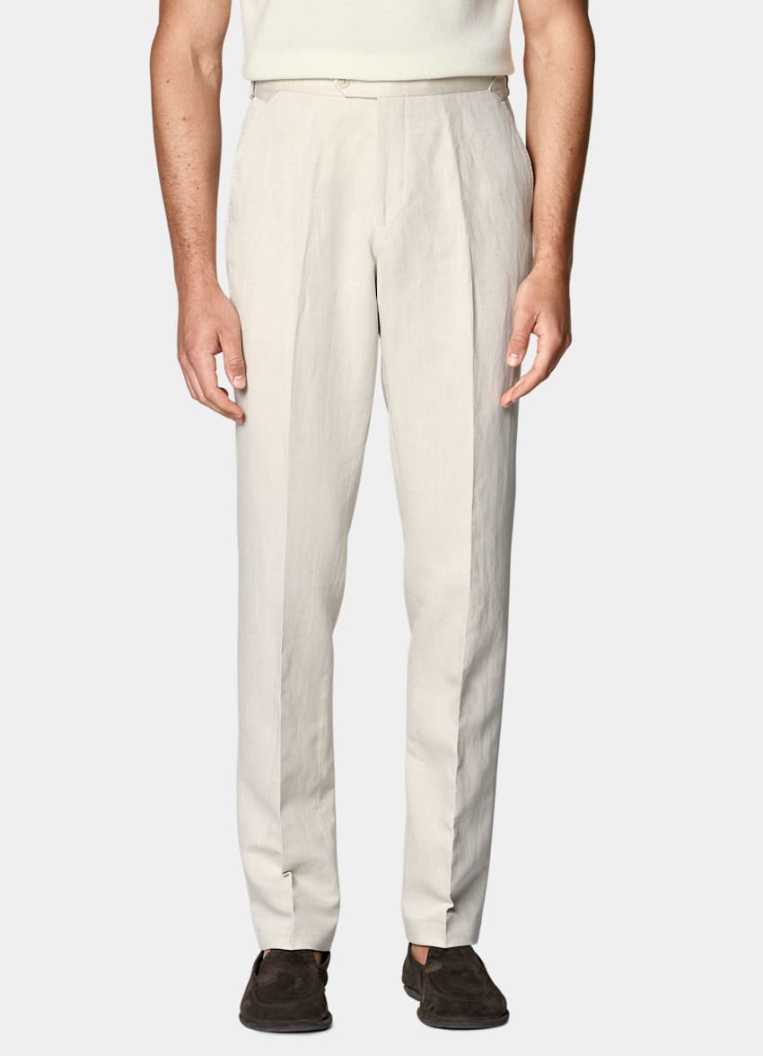 SUITSUPPLY Sommer Leinen Baumwolle von Di Sondrio, Italien Anzughose sand Straight Leg
