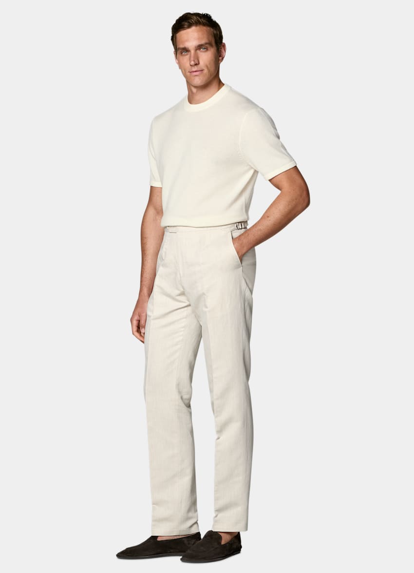 SUITSUPPLY Sommer Leinen Baumwolle von Di Sondrio, Italien Anzughose sand Straight Leg