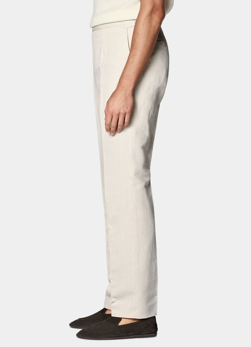 SUITSUPPLY Sommer Leinen Baumwolle von Di Sondrio, Italien Anzughose sand Straight Leg