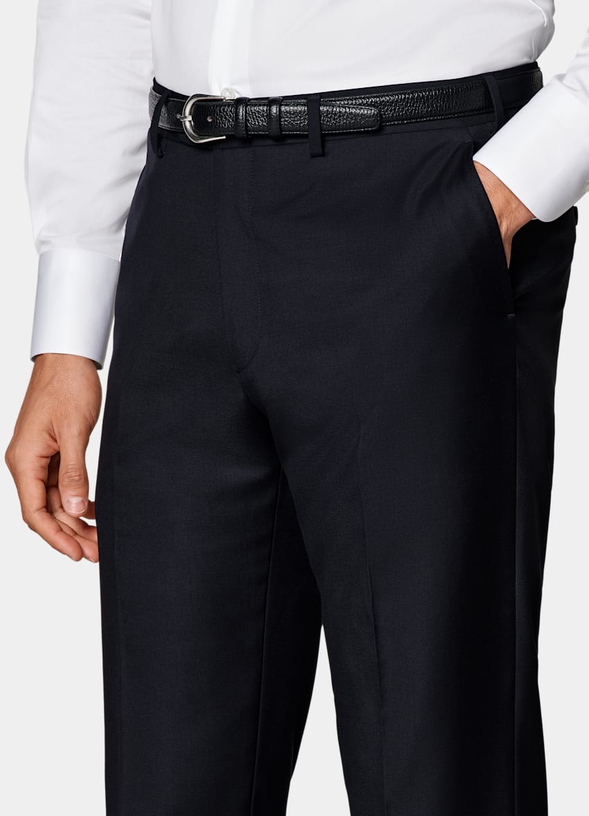 Navy Slim Leg Straight Suit Pants in Pure S110's Wool