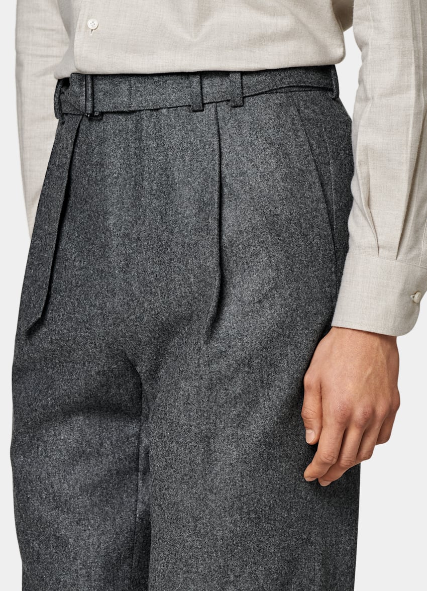 SUITSUPPLY Circular Wool Flannel by Vitale Barberis Canonico, Italy  Mid Grey Belted Sortino Pants