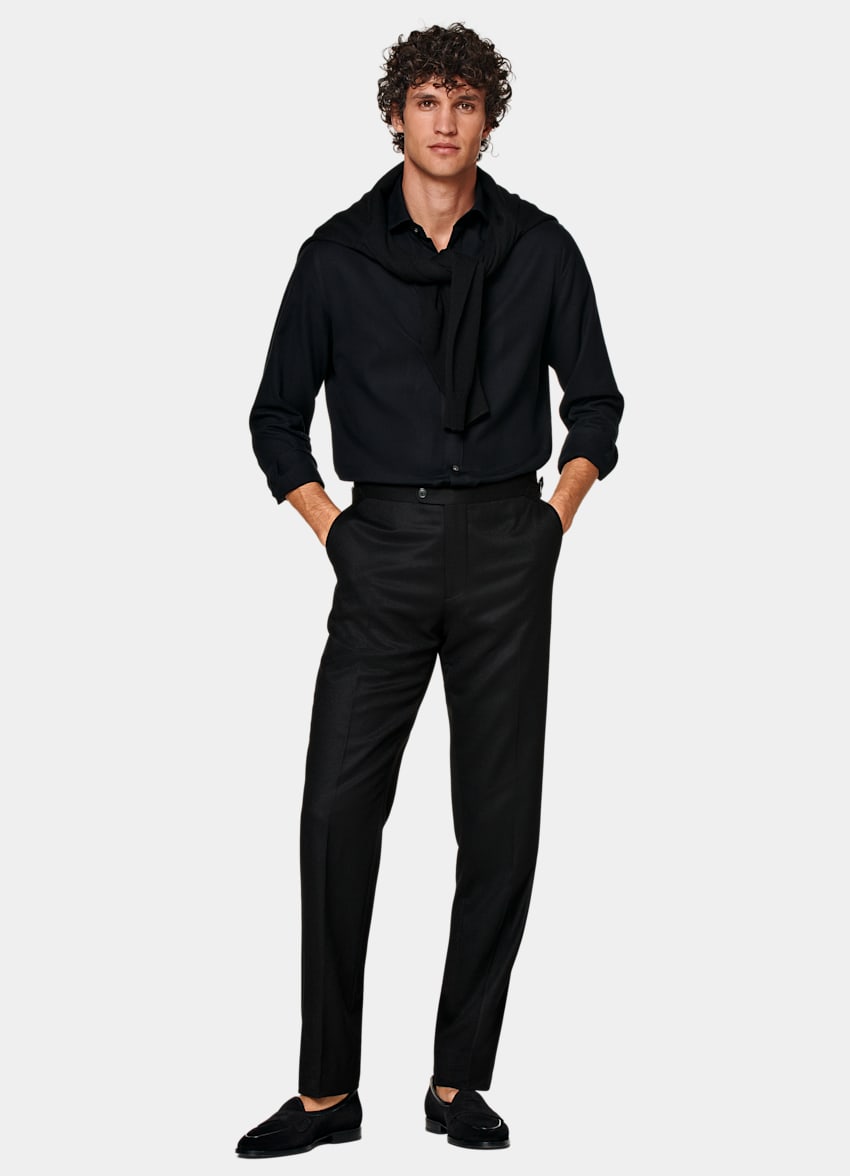 SUITSUPPLY Pure S120's Flannel Wool by Vitale Barberis Canonico, Italy  Black Brescia Pants
