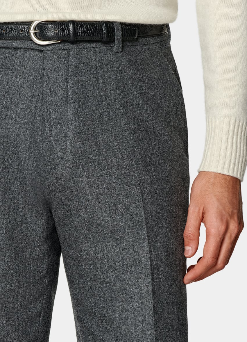 Mid Grey Belted Milano Pants in Circular Wool Flannel