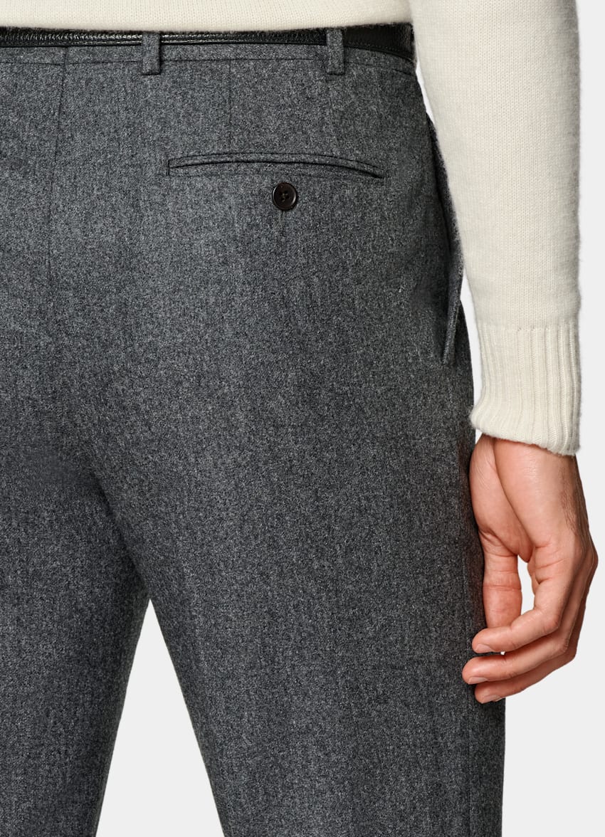 SUITSUPPLY Circular Wool Flannel by Vitale Barberis Canonico, Italy Mid Grey Straight Leg Trousers