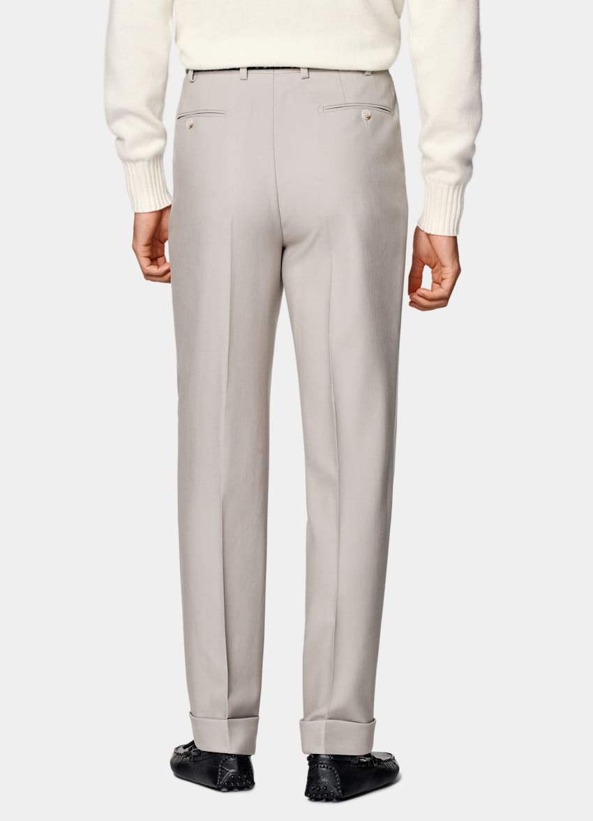 Light Taupe Wide Leg Tapered Suit Trousers