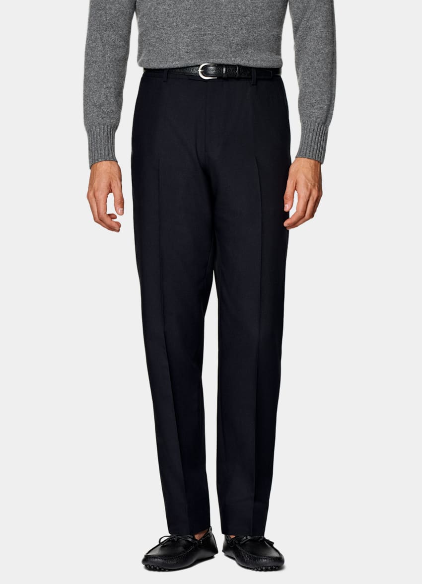 SUITSUPPLY All Season Pure 4-Ply Traveller Wool by Rogna, Italy Navy Straight Leg Trousers