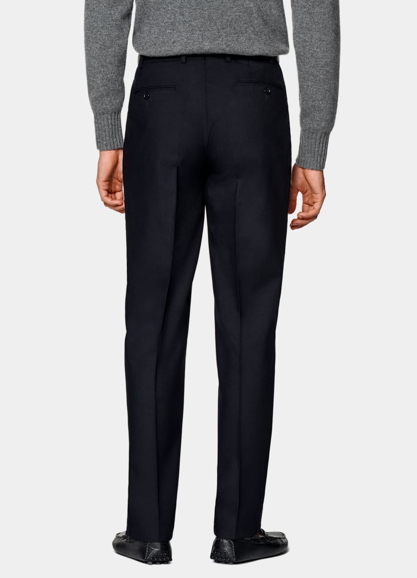 SUITSUPPLY All Season Pure 4-Ply Traveller Wool by Rogna, Italy Navy Straight Leg Trousers