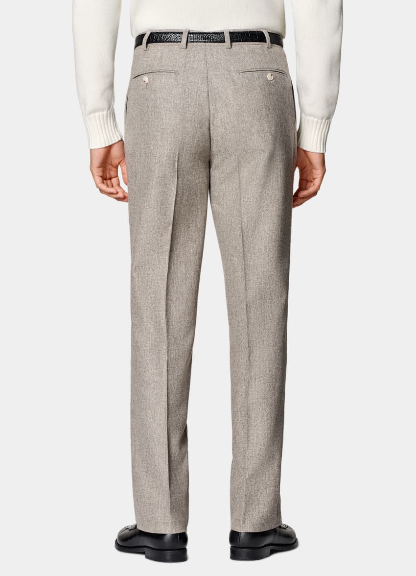 SUITSUPPLY Winter Circular Wool Flannel by Vitale Barberis Canonico, Italy  Taupe Straight Leg Pants