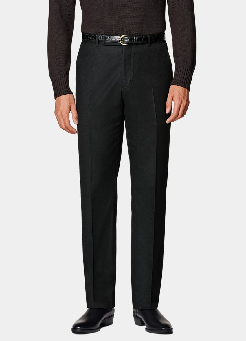 SUITSUPPLY Winter Pure S120's Flannel Wool by Vitale Barberis Canonico, Italy Black Straight Leg Trousers