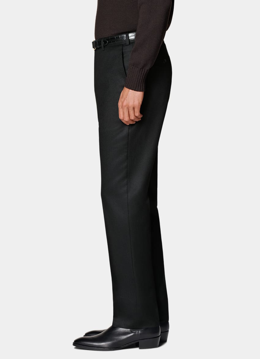 SUITSUPPLY Winter Pure S120's Flannel Wool by Vitale Barberis Canonico, Italy Black Straight Leg Trousers