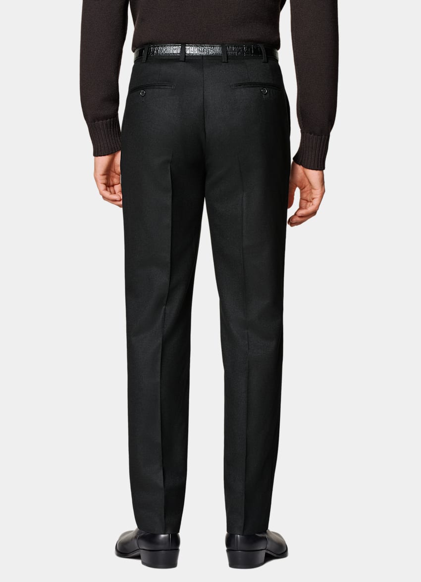 SUITSUPPLY Winter Pure S120's Flannel Wool by Vitale Barberis Canonico, Italy Black Straight Leg Trousers