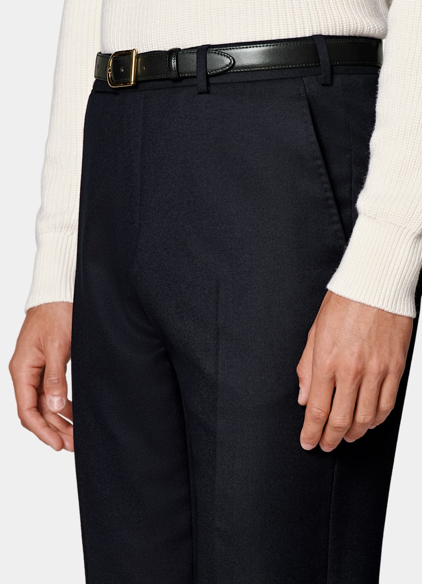 SUITSUPPLY Winter Pure S120's Flannel Wool by Vitale Barberis Canonico, Italy Navy Straight Leg Trousers