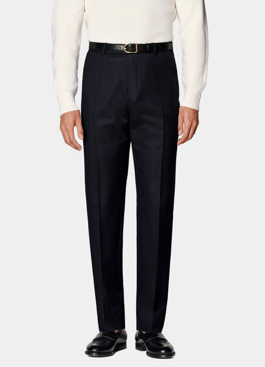 SUITSUPPLY Winter Pure S120's Flannel Wool by Vitale Barberis Canonico, Italy Navy Straight Leg Trousers