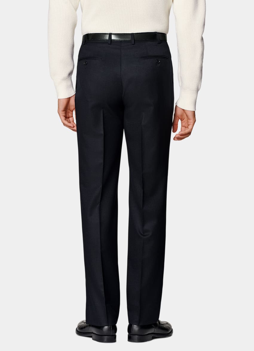 SUITSUPPLY Winter Pure S120's Flannel Wool by Vitale Barberis Canonico, Italy Navy Straight Leg Trousers