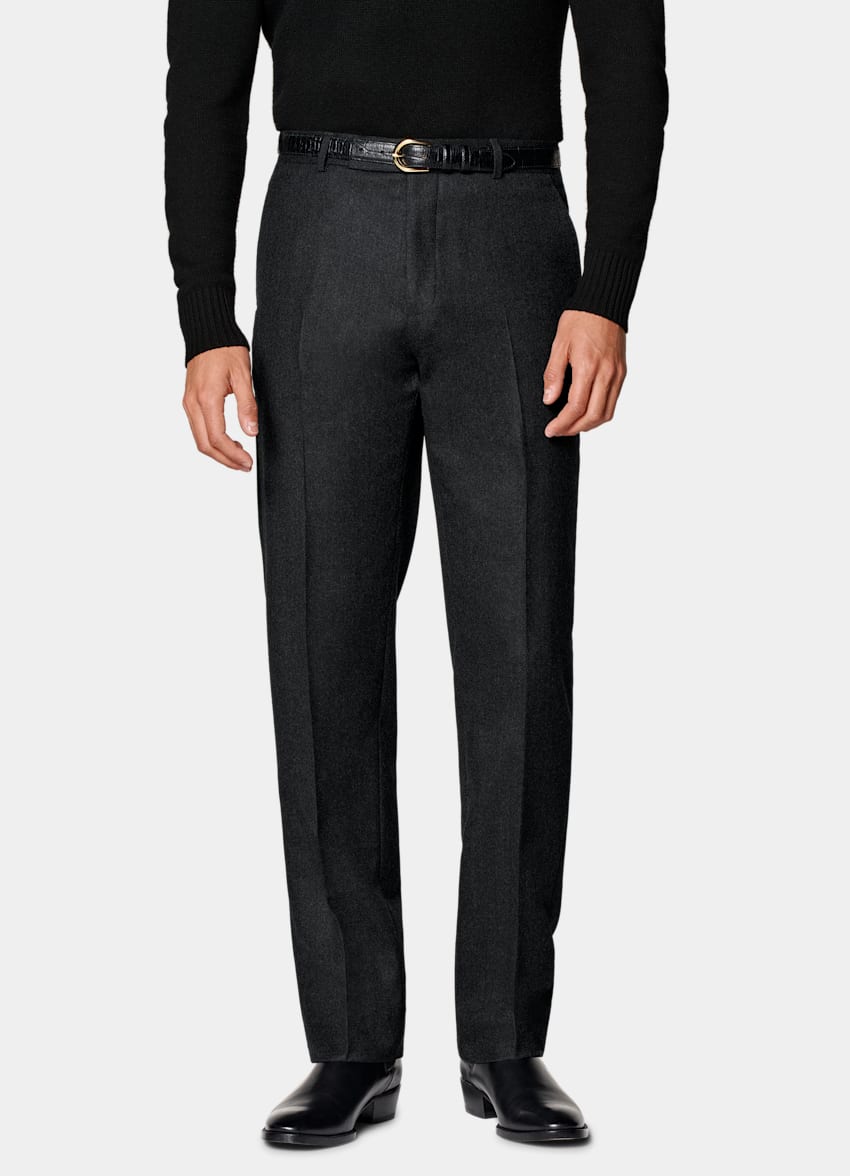 SUITSUPPLY Winter Pure S120's Flannel Wool by Vitale Barberis Canonico, Italy Dark Grey Straight Leg Trousers