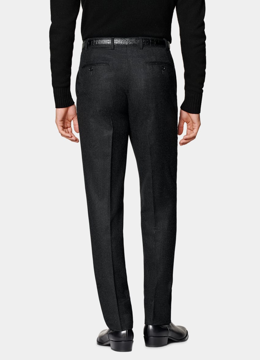 SUITSUPPLY Winter Pure S120's Flannel Wool by Vitale Barberis Canonico, Italy Dark Grey Straight Leg Trousers